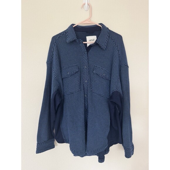 Aerie Navy LumberJane Waffle Button Down Shirt Shacket Boho Outdoors Size M - Picture 1 of 7